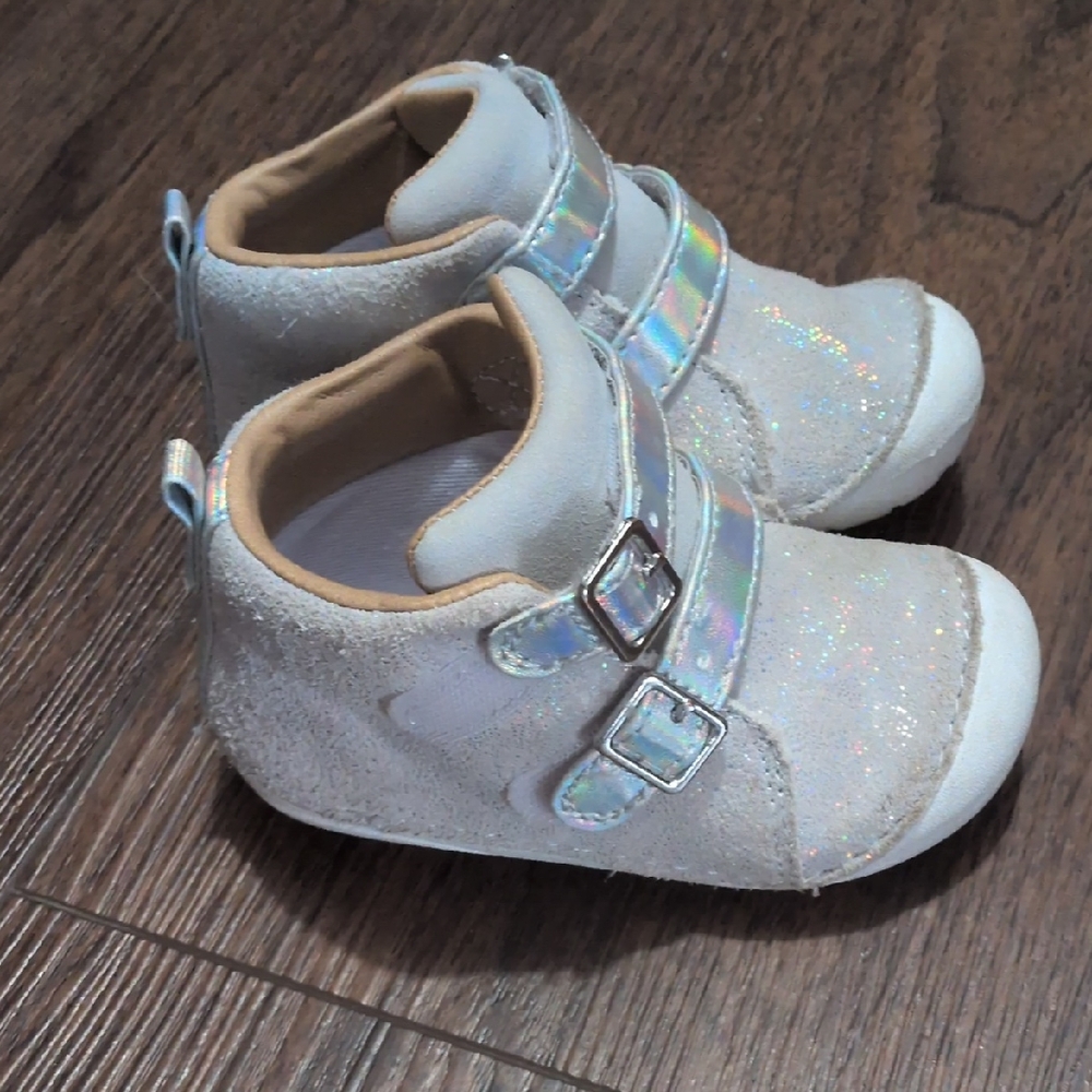 Sparkly White Kids Shoes with Holographic Straps
